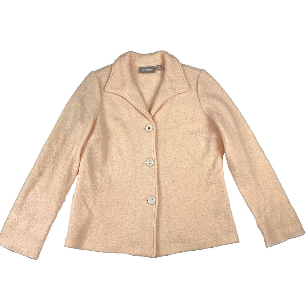 Chicos Jacket Blazer 100% Knitted Wool Women's Size 4  Pink Business Cottagecore